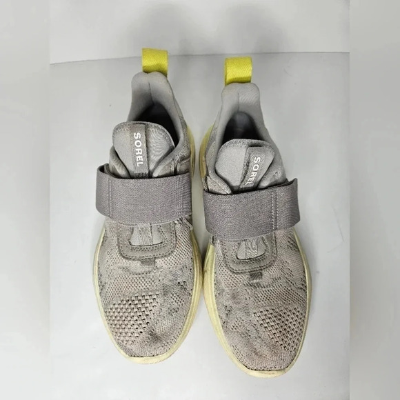 Sorel Sneakers Light Grey with Neon Yellow Accent velcro closure - Picture 6 of 7
